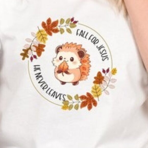 Christian Design ,Fall For Jesus He Never Leaves Tee - Picture 3 of 3